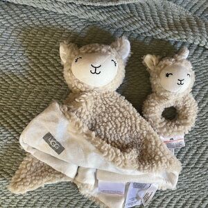 UGG Kids Cream Plush Llama Lovey with Matching Rattle